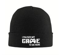 JLKJNCXZC 2025 Nuevo He pausado mi Juego para Estar aquí Gorro de Punto Gorro de Mujer Gorro de otoño e Invierno Sombrero Retro Arcade Gaming Casual