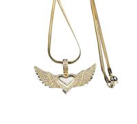 JLKJNCXZC Collar de alas angulares de corazón de amor para mujeres hombres collar de cadena de serpiente de acero inoxidable San Valentín cadena hombre