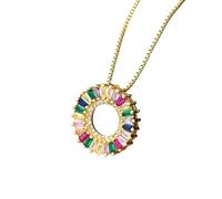 JLKJNCXZC Nuevo Fashion Rainbow Luxury CZ Crystal Round Collar Collar Round Necklace Factory Charm Women Girls Chain Collar