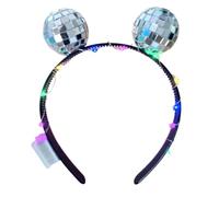 Jlobnyiun Banda de disco, accesorio para disfraz banda con bola disco, diadema LED para el pelo disfraces Halloween baile música