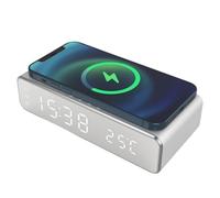 Jlobnyiun Despertador con estación de carga incorporada,Soporte para teléfono retroiluminado LED con pantalla de temperatura | Cargador de teléfono con alarma de mesa nocturna,Para uso en el