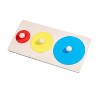 Jlobnyiun Puzzle geométrico de madera - Aprende las formas y tamaños, borde liso sin astillas, juego de 5 piezas + base de madera de haya maciza, no tóxica a base de agua | para jugar