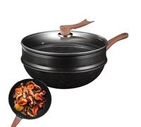 Jlobnyiun Sartén woks con tapa, woks antiadherentes de 12.5 pulgadas de profundidad con tapa, utensilios de cocina para hornear tortillas, restaurante, tortitas, hervir, estofar, cocinar pescado
