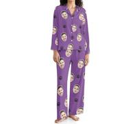 JLSKCN Conjunto De Pijamas Personalizados Con Foto De Cara Para Hombres Y Mujeres, Pijamas Cortos Personalizados, Regalo Pareja Personalizado Navidad XS-3XL