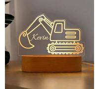 JLSKCN Excavadora Luz Nocturna, Lampara Personalizada con Nombre Niño, con 7 Colores y Control Remoto, Regalos Cumpleaños para Navidad Decoración para Niños, Niños Decoración Tabla Lámpara