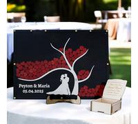JLSKCN Libro de Invitados de Boda con Arbol de la Vida Personalizado, Libro de Invitados Rústico para la Recepción de Invitados con Caja de Madera y Corazón de 50-100 Piezas para Fiesta de