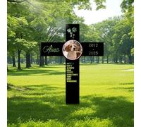 JLSKCN Placa Conmemorativa Personalizada para Mascotas, Lápidas Personalizadas para Mascotas en Metal Exterior, Placas Conmemorativas para Perros y Regalo de Duelo por Pérdida (Cross-1)