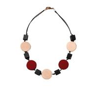 JLTPH Collar Colgante De Madera Hecho A Mano Retro Estilo Étnico Femenino Collar De Bloque De Madera Redondo Transfronterizo Nueva Joyería Al por Mayor(WhiteRed)