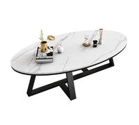 JLVAWIN Mesas Bajas Mesa de Centro for Sala de Estar, Mesa Auxiliar Ovalada Moderna, Patas de Metal Negro + Mesa Auxiliar de Tablero de Roca Blanca, 100 cm/39,4 Pulgadas Mesillas de Noche