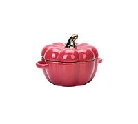 JLWM Calabaza Cuenco para Sopa con 2 Asas, Cuencos para Sopa con Asas Y Tapa De Porcelana Cerámico Horno Microonda Cocina para Fruta Ensalada Postre-rojo-400ML