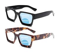 JM 2 Pack Bifocales Gafas de Lectura Cuadradas para Mujeres, Gafas Presbicia con Bloqueo a Luz Azul Bisagra de Muelle, Negro y Tortuga +1.5