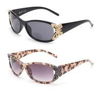 JM 2 Pack Bifocales Gafas de Sol de Lectura para Mujer Moda Gafas Presbicia Outdoor Gafas de Lectura Protección UV400 Negro & Gris Tortuga +1.5
