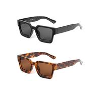JM 2 Pack Gafas de Sol Cuadradas Polarizadas de Moda para Mujer Hombre Gafas de Sol Retro Rectangulares con Protección UV400 (Negro y Tortuga)