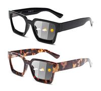 JM 2 Pack Gafas Fotocromáticas de Lectura para Mujer, Gafas Presbicia con Bloqueo a Luz Azul, Bisagra de Muelle, Negro & Tortuga +3.0