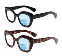 JM 2 Pack Ojo de Gato Bifocal Gafas de Lectura Para Mujeres, Gafas de Lectura con Bloqueo a Luz Azul Bisagra de Muelle, Negro & Tortuga +1.0