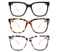 JM 3 Pack Clásicas Cuadrada Gafas de Lectura para Mujer Hombre, Retro Moda Gran Tamaño Gafas Presbicia con Bloqueo a Luz Azul +1.0