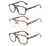 JM 3 Pack Clásicas Gafas de Lectura para Mujer Hombre, Piloto Cuadrado con Bloqueo de Luz Azul +1.0