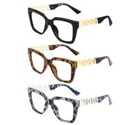 JM 3 Pack Cuadrada Gafas de Lectura para Mujer, Moda Gran Tamaño Gafas Presbicia con Bloqueo a Luz Azul Lectores de Ordenador +3.5