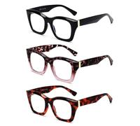 JM 3 Pack Gafas de lectura cuadradas de gran tamaño para mujeres, lectores de computadora con bloqueo de luz azul estilo Oprah de moda +1.5