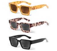 JM 3 Pack Gafas de sol cuadradas de lectura, gafas de sol de moda para las mujeres hombres lentes completas bisagras de resorte +1.0
