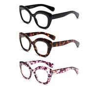 JM 3 Pack Ojo de Gato Gafas de Lectura Para Mujeres, Gafas de Lectura con Bloqueo a Luz Azul Bisagra de Resorte +1.25