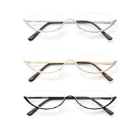 JM 3 Paquete Medio Marco Gafas de Lectura para Mujer Hombre, Lectores de Luz Azul Oval Delgado Gafas Semi Sin Borde de Metal +1.25