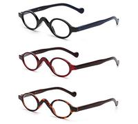 JM 3 Paquete Pequeño Ovalado Gafas de Lectura Vintage Bisagras de Resorte Anteojos Para Lectores Mujer+1.0 Negro&Rojo&Carey