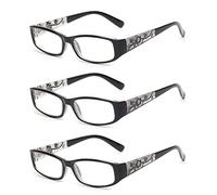 JM 3 Paquete Señoras Gafas de Lectura Bisagras de Resorte Vintage Rectangular Lectores Para Mujer +3.0 Negro