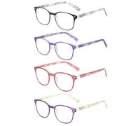 JM 4 Pack Gafas de Lectura Cuadrados, Cómodas Gafas Presbicia Para Mujer, Bisagra de Resorte Color Mixto +2.25