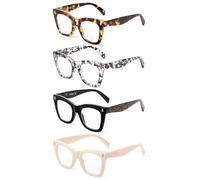 JM 4 Pack Gafas de Lectura para Mujer, Cuadrado Moda Grande Ojo de Gato Gafas Presbicia Luz Azul Lectores +3.0