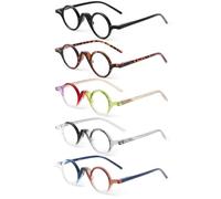 JM 5 Pack Gafas de Lectura Redondas para Mujeres y Hombres, Pequeñas Gafas de Lectura para Ordenador con Bisagras de Muelle +1.50