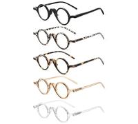 JM 5 Pack Gafas de Lectura Redondas para Mujeres y Hombres, Pequeñas Gafas de Lectura para Ordenador con Bisagras de Muelle + 2.75
