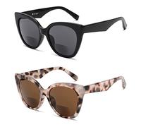 JM Clásicas Gafas de Lectura bifocales de Gran Tamaño Cateye Gafas de Sol con Estilo Lectores para Mujer Negro+Tortuga 2.0