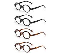 JM Conjunto de 4 Redondas Gafas de Lectura Con Bisagras de Resorte Lectores Hombre Mujer Anteojos Para Leer +5.0 Negro&Carey