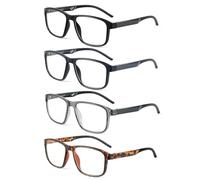 JM Gafas de Lectura Hombre con Bisagra Spring, Rectangular Gafas Luz Azul CláSico Gafas Presbicia 4 Paquetes +4.0