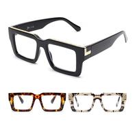 JM Gafas de Lectura Mujer con Bisagra de Resorte, Gafas Presbicia Anti Luz Azul Hombre Cuadradas Demasiado Grande 3 Packs 4.0