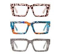 JM Gafas de Lectura Mujer con Bisagra de Resorte, Gafas Presbicia Anti Luz Azul Hombre Cuadradas Demasiado Grande 3 Packs 2.5 (Rosa+Azul+Gris)