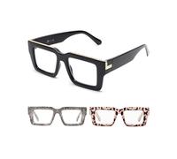 JM Gafas de Lectura Mujer con Bisagra de Resorte, Gafas Presbicia Anti Luz Azul Hombre Cuadradas Demasiado Grande 3 Packs 2.0 (Ros Negro+Gris)