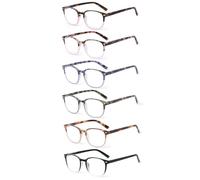JM Gafas Presbicia Mujer con Bisagra de Muelle, Clásico Cuadradas Gafas Luz Azul 6 Packs +2.5