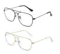 JM Paquete de 2 Gafas de Lectura Cuadrados, Gafas de Lectura con Bloqueo a Luz Azul Para Mujeres y Hombres +1.00(Oro y Gunmetal)