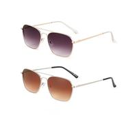 JM Paquete de 2 gafas de sol bifocales cuadradas para leer, con montura metálica, para mujer y hombre, 4.00 (doradas y plateadas)