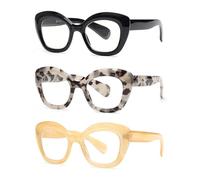JM Paquete de 3 Gafas de Lectura Cateye, Gafas de Lectura con Bloqueo a Luz Azul Para Mujeres y Hombres +3.75