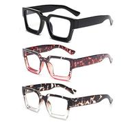 JM Paquete de 3 Gafas de Lectura Cuadrados, Gafas Presbicia con Bloqueo a Luz Azul Para Mujere Hombre Bisagras de Resorte +1.75
