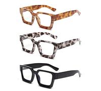 JM Paquete de 3 Gafas de Lectura Cuadrados, Gafas Presbicia con Bloqueo a Luz Azul Para Mujeres y Hombres +3.0