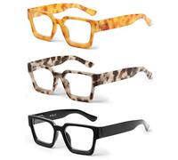 JM Paquete de 3 Gafas de Lectura Cuadrados, Gafas Presbicia con Bloqueo a Luz Azul Para Mujeres y Hombres +3.25