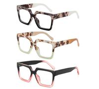 JM Paquete de 3 Gafas de Lectura Cuadrados, Sobredimensionado Gafas de Lectura con Bloqueo a Luz Azul Para Mujeres y Hombres