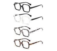 JM Paquete de 4 Gafas de Lectura Cuadrados, Lector de Computadora con Bloqueo de Luz Azul para Mujeres y Hombres, Bisagra de Resorte +3.5
