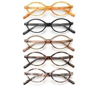 JM Paquete de 5 Gafas de lectura ovaladas para mujer, modernas gafas de lectura para computadora con bloqueo de luz azul y bisagras de resorte +1.5