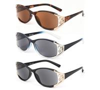 JM Totalmente Magnificado Gafas de Sol de Lectura Mujer, Retro Ovalado Gafas Presbicia 3 Pack 1.25