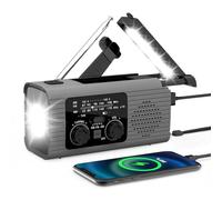 JMbpkduHs Radio Meteorológica De Emergencia, Radio De Alerta Meteorológica, Carga Solar Abs, Manivela Y USB, Am/FM, Linterna LED, Lámpara De Lectura, Alarma Sos,Grey-4000mah
